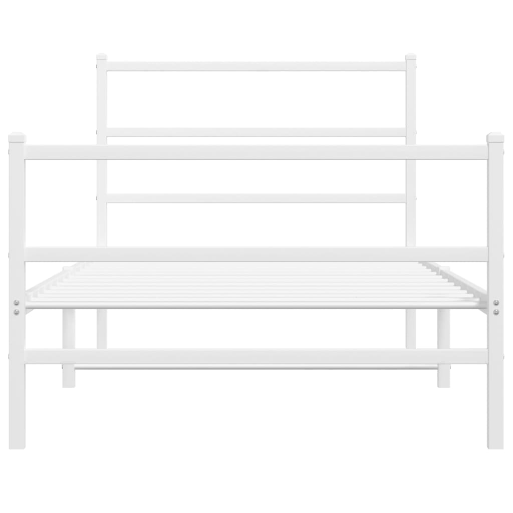 Bed frame with head and footboard metal white 100x190 cm