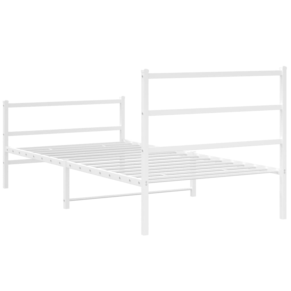Bed frame with head and footboard metal white 100x190 cm