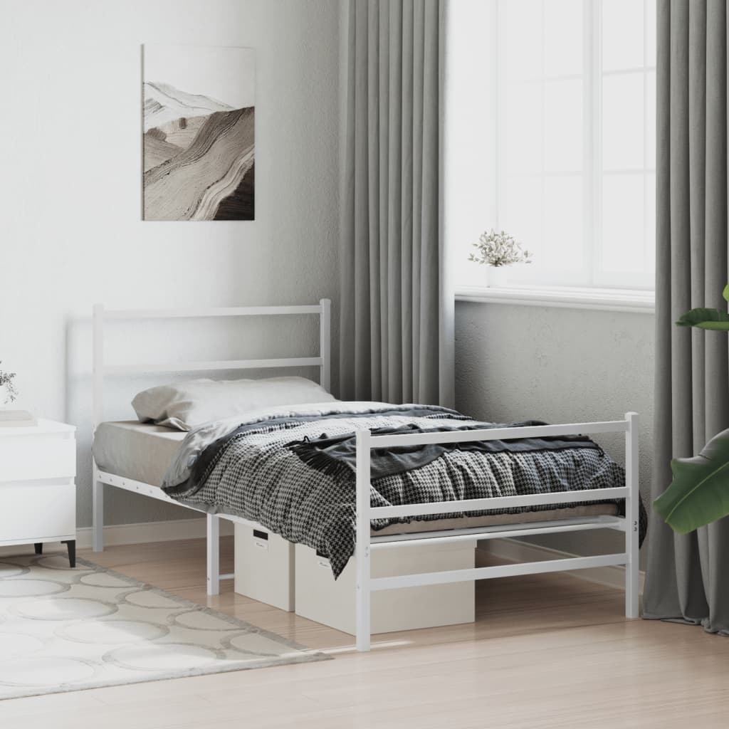 Bed frame with head and footboard metal white 100x190 cm
