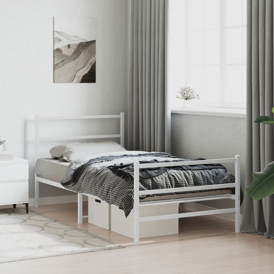 Bed frame with head and footboard metal white 100x190 cm