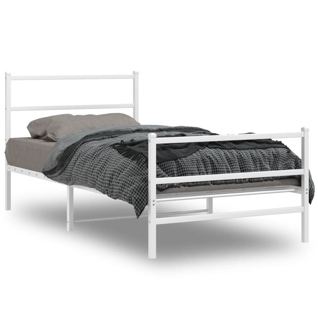 Bed frame with head and footboard metal white 107x203 cm