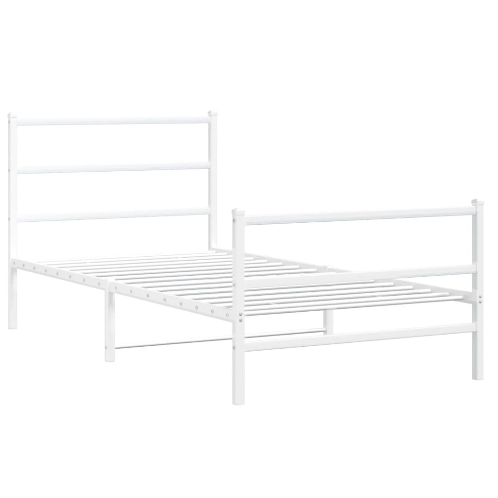 Bed frame with head and footboard metal white 107x203 cm