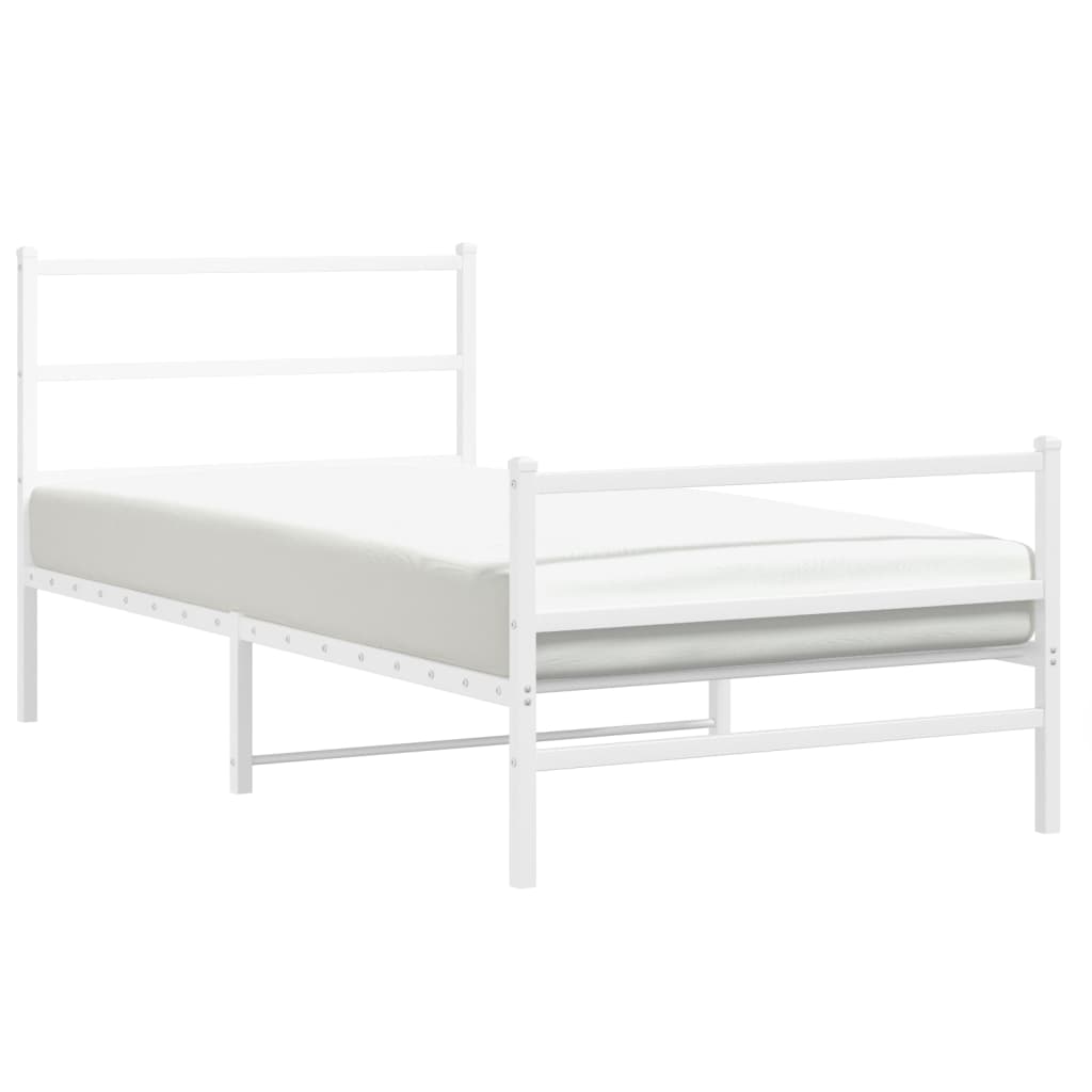Bed frame with head and footboard metal white 107x203 cm