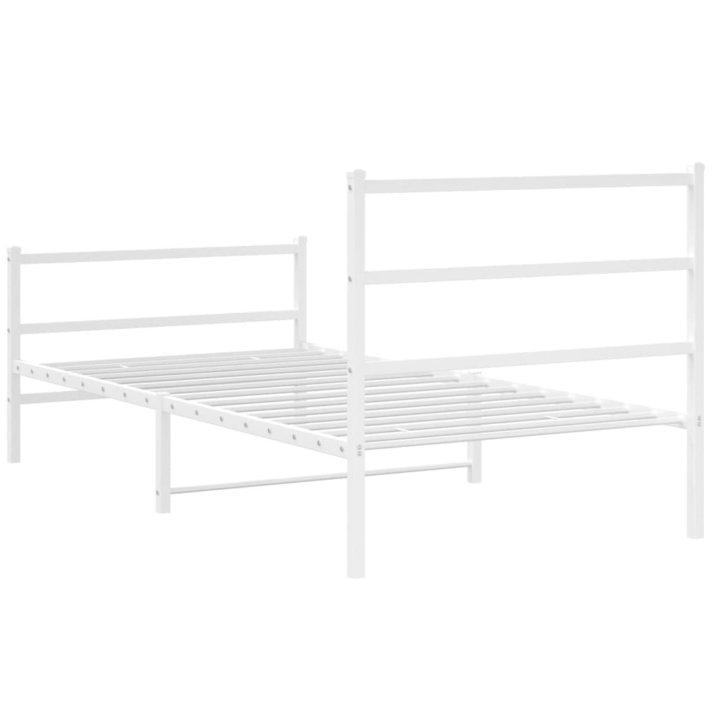 Bed frame with head and footboard metal white 107x203 cm