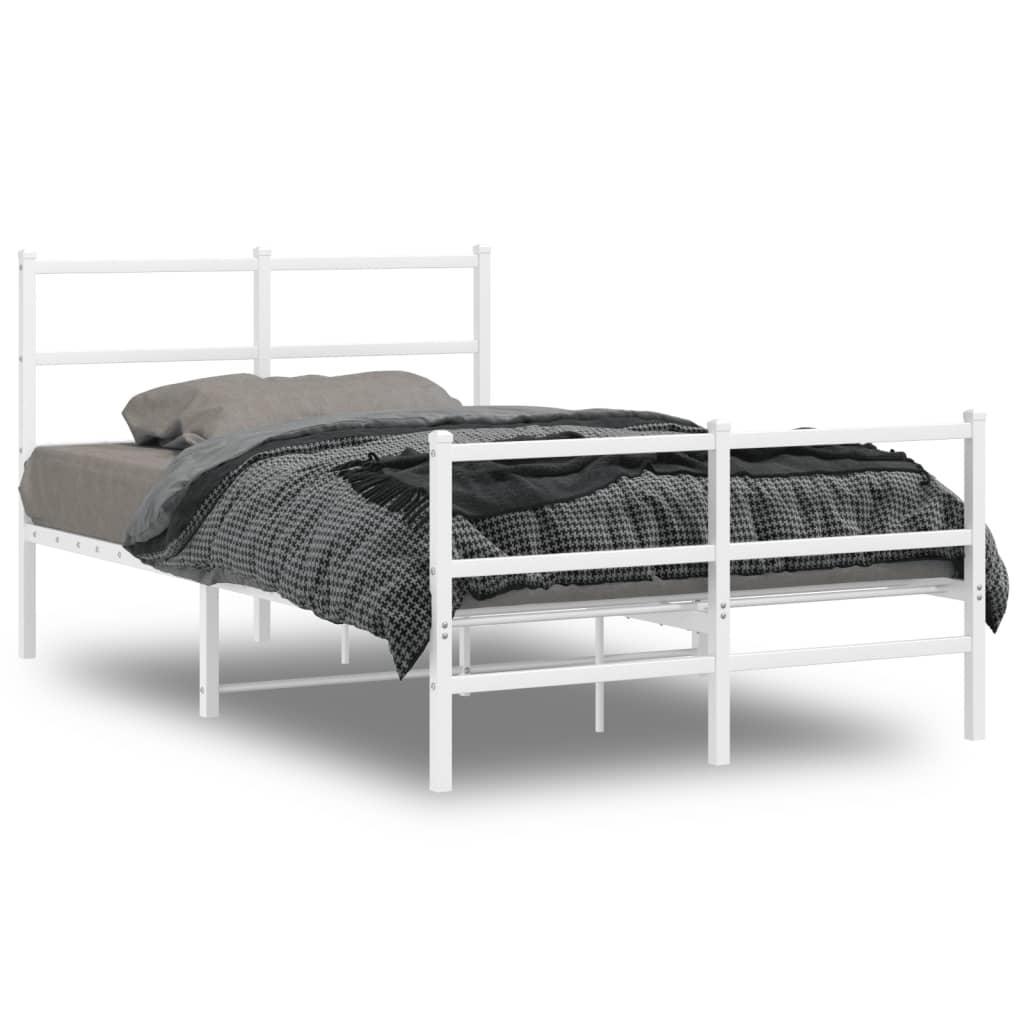 Bed frame with head and footboard metal white 120x190 cm