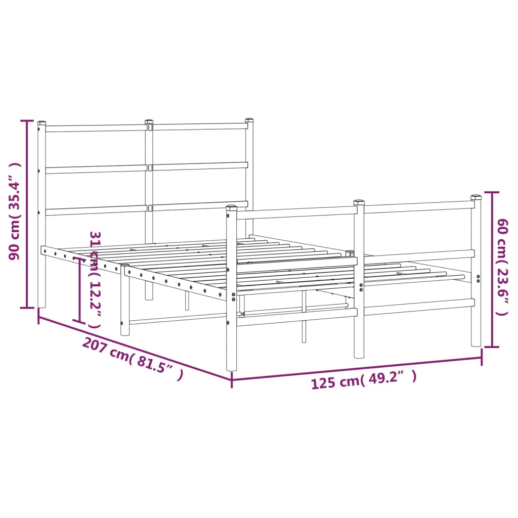 Bed frame with head and footboard metal white 120x200 cm
