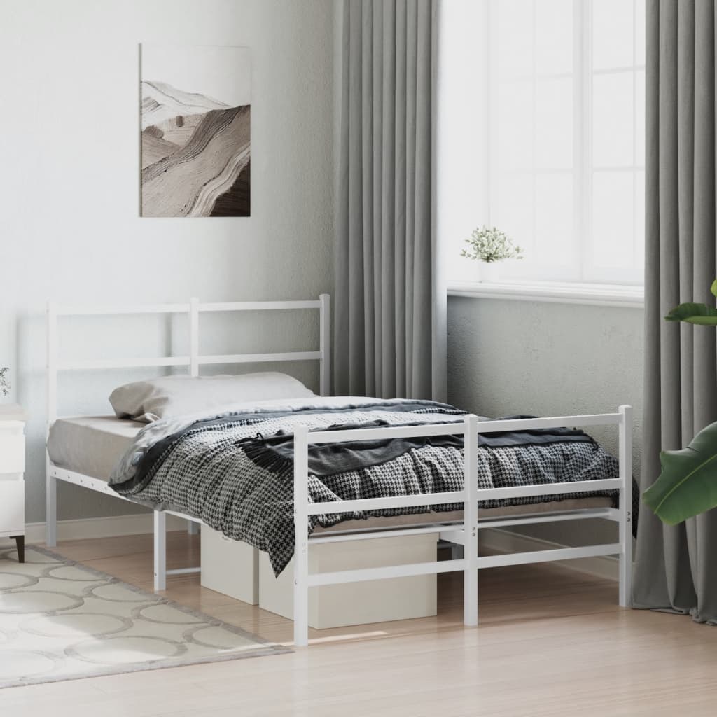 Bed frame with head and footboard metal white 120x200 cm