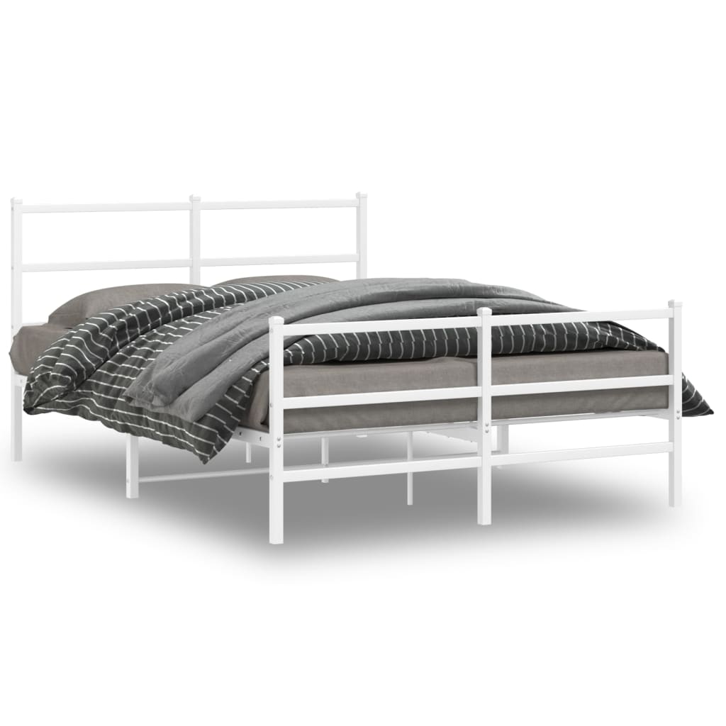 Bed frame with head and footboard metal white 140x190 cm