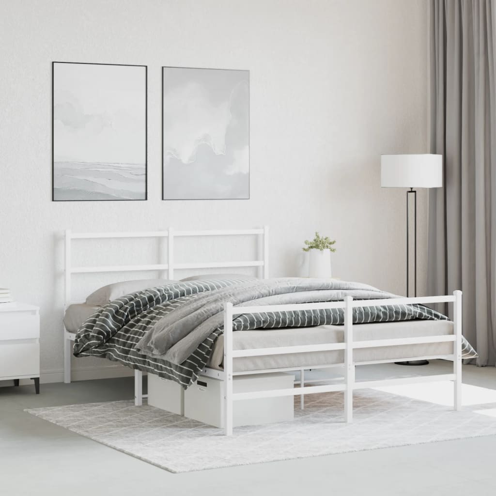 Bed frame with head and footboard metal white 140x190 cm