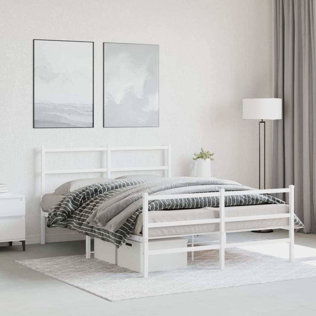Bed frame with head and footboard metal white 140x200 cm