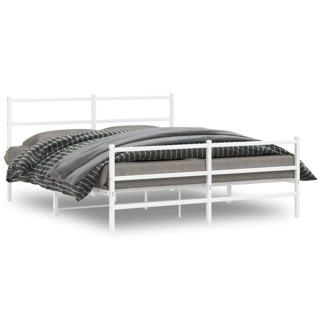 Bed frame with head and footboard metal white 150x200 cm
