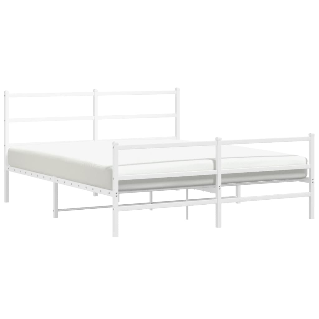 Bed frame with head and footboard metal white 150x200 cm