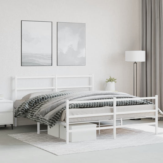 Bed frame with head and footboard metal white 150x200 cm