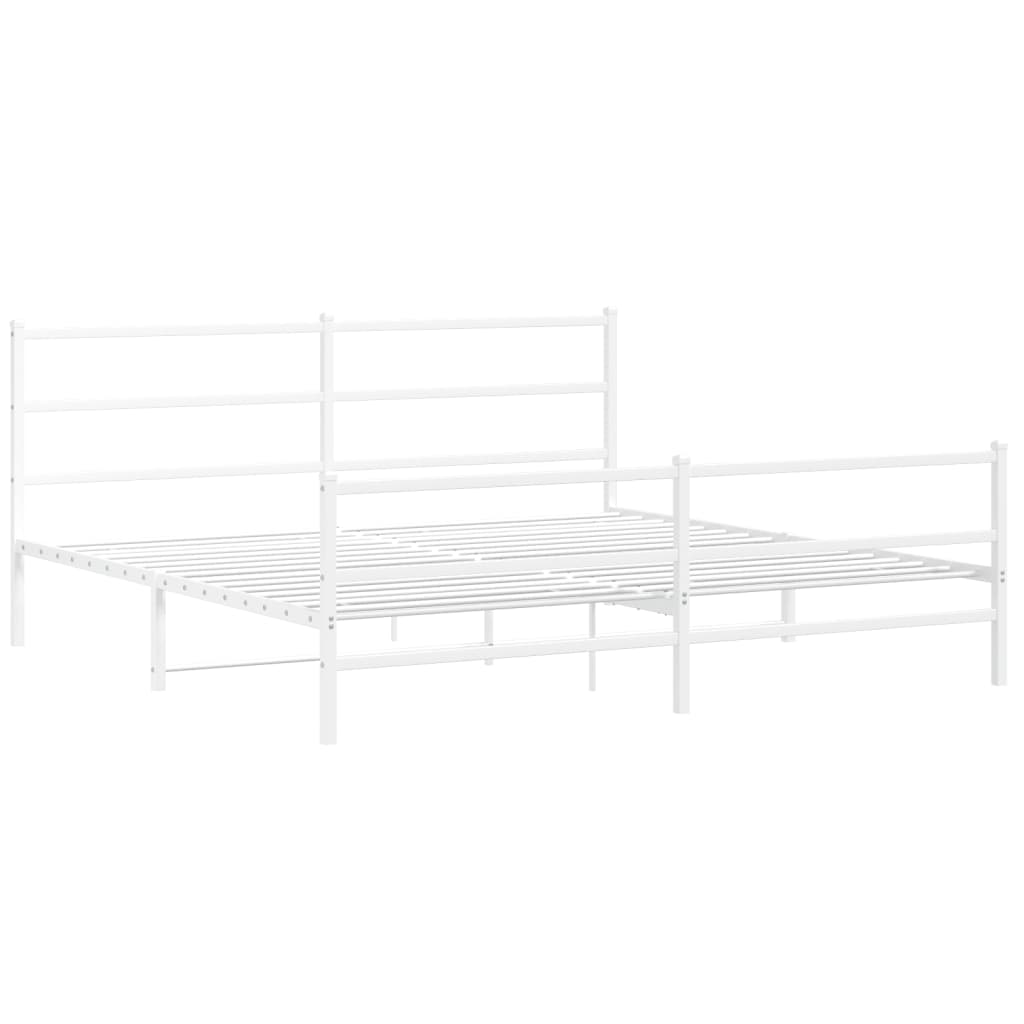 Bed frame with head and footboard metal white 193x203 cm