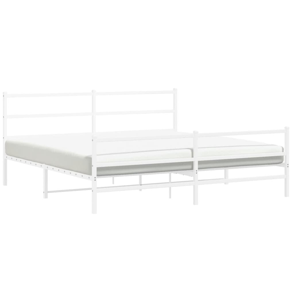 Bed frame with head and footboard metal white 193x203 cm