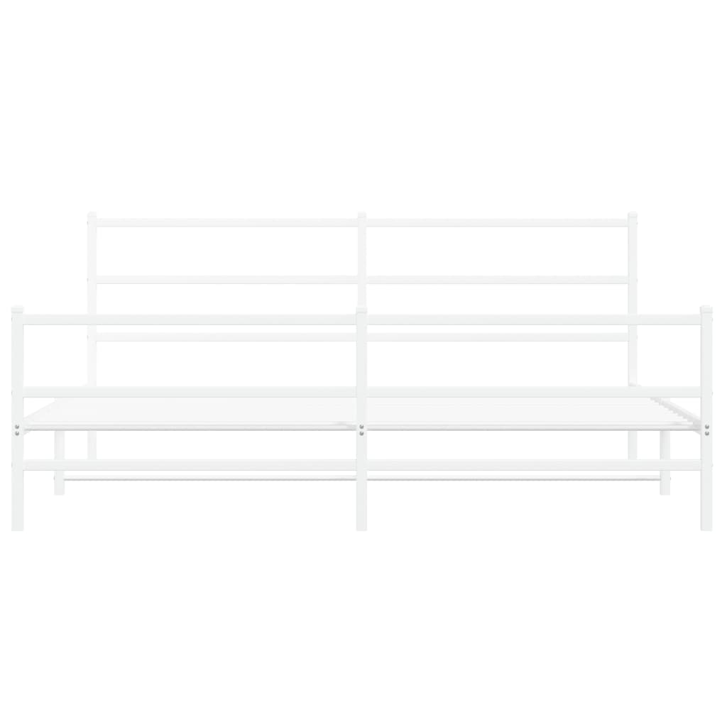 Bed frame with head and footboard metal white 193x203 cm
