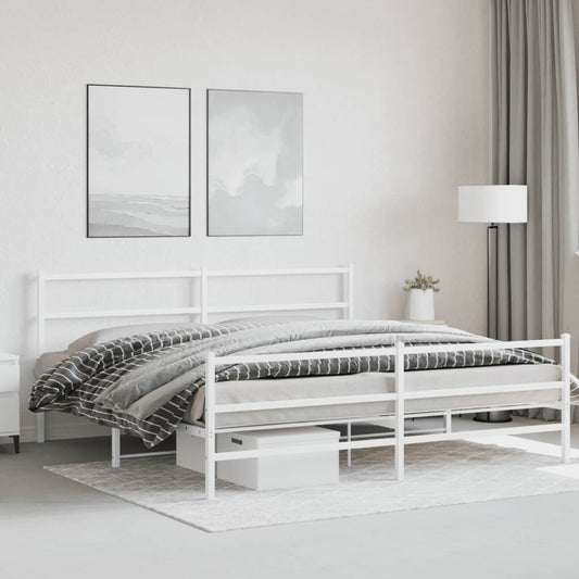 Bed frame with head and footboard metal white 193x203 cm