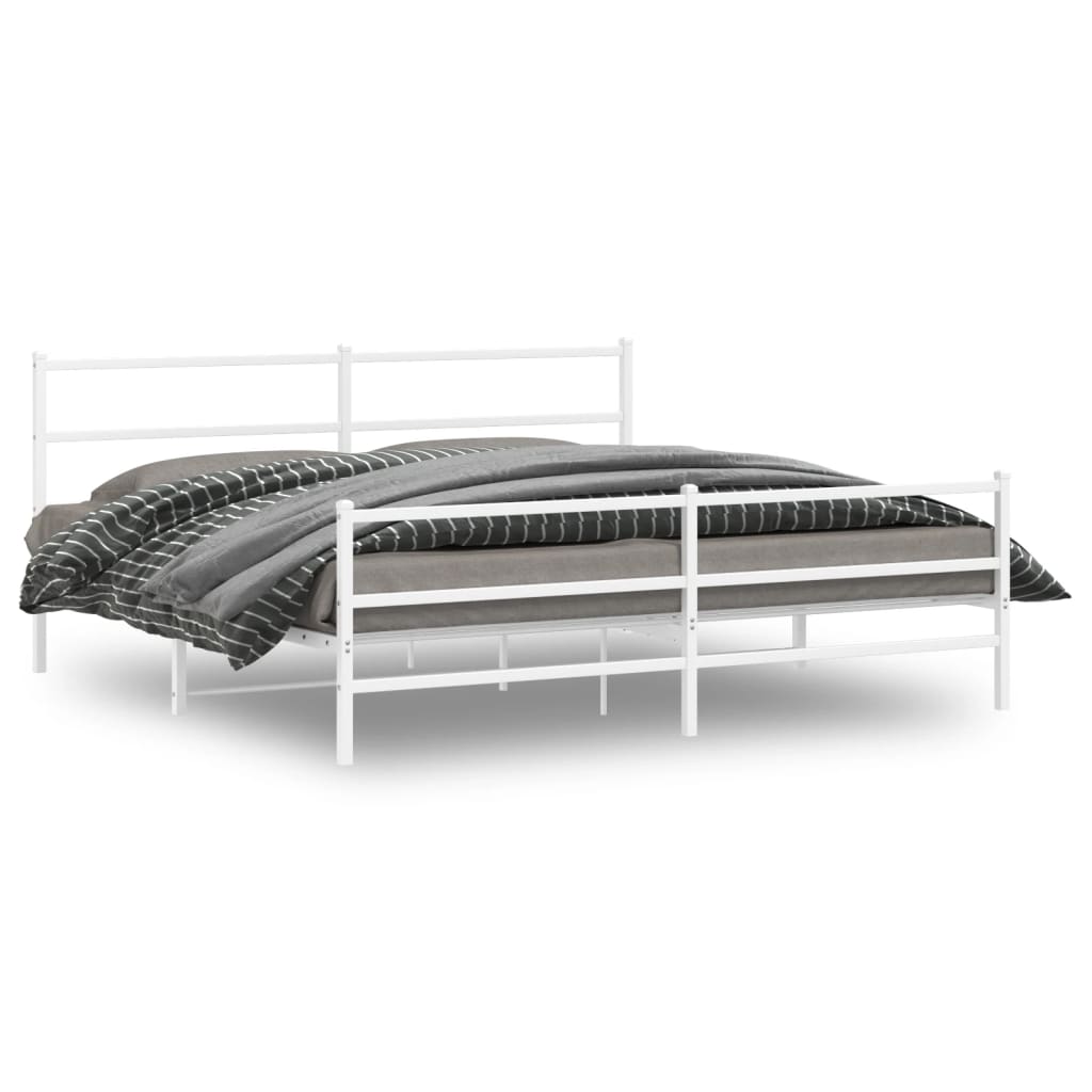 Bed frame with head and footboard metal white 200x200 cm
