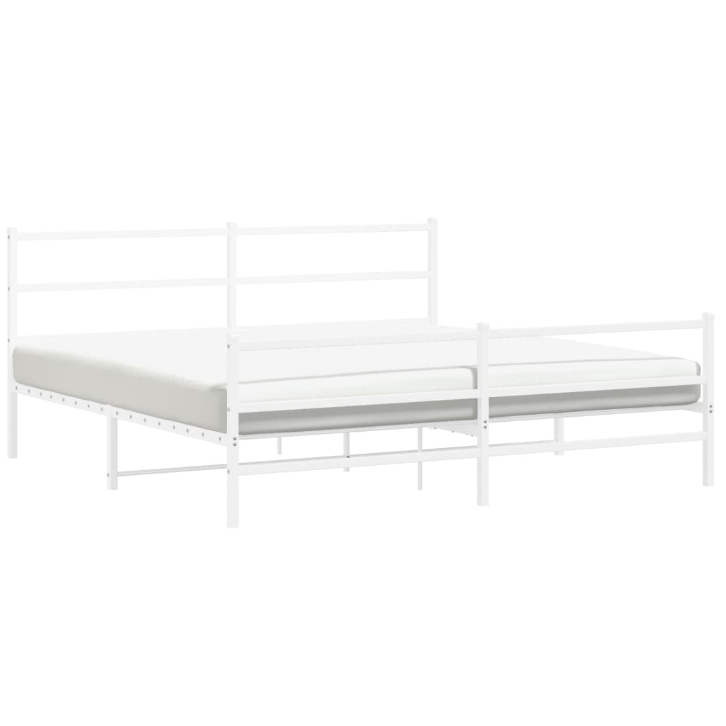 Bed frame with head and footboard metal white 200x200 cm