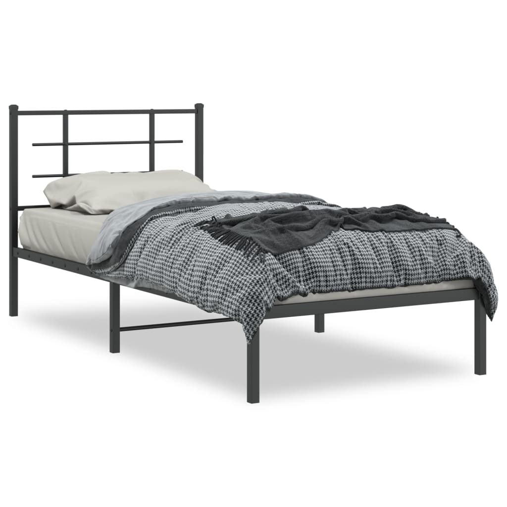 Bed frame with headboard metal black 90x190 cm