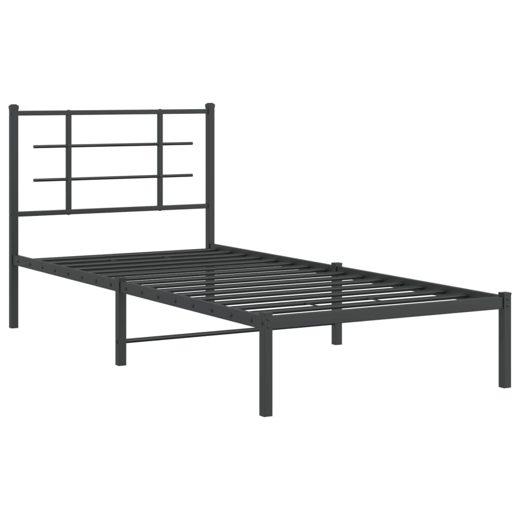 Bed frame with headboard metal black 90x190 cm