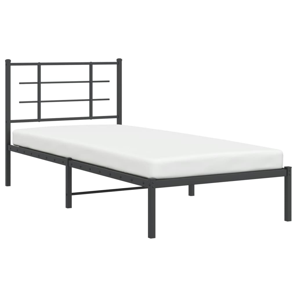 Bed frame with headboard metal black 90x190 cm
