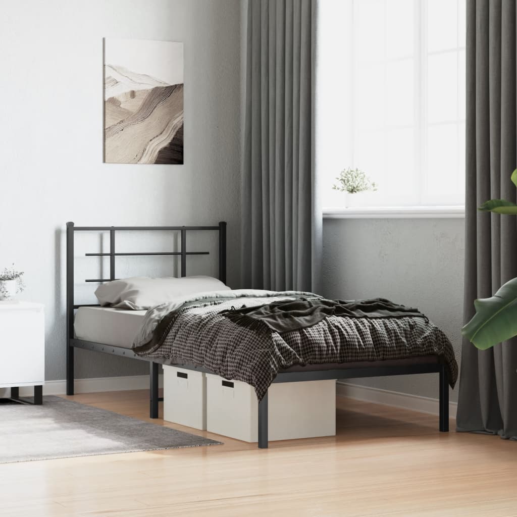Bed frame with headboard metal black 90x190 cm