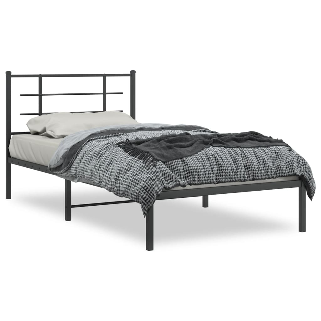 Bed frame with headboard metal black 107x203 cm