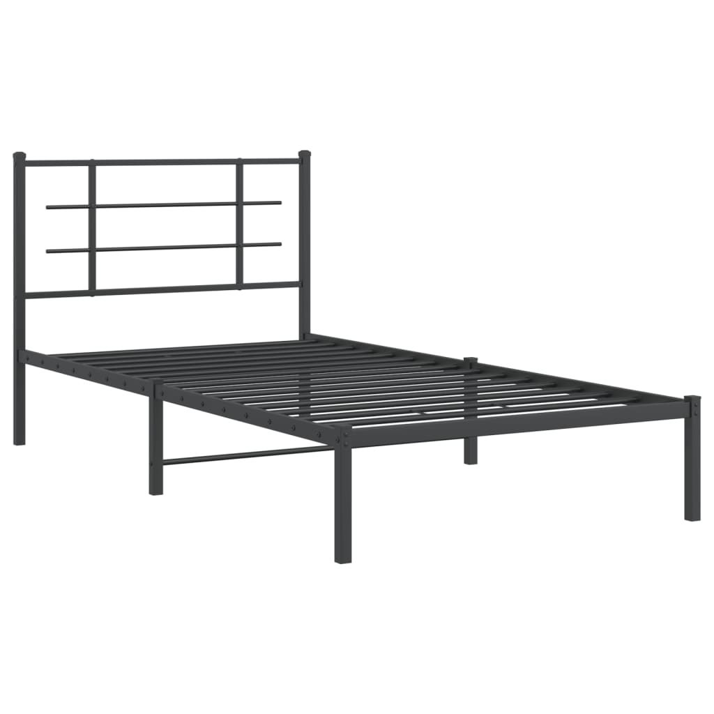 Bed frame with headboard metal black 107x203 cm