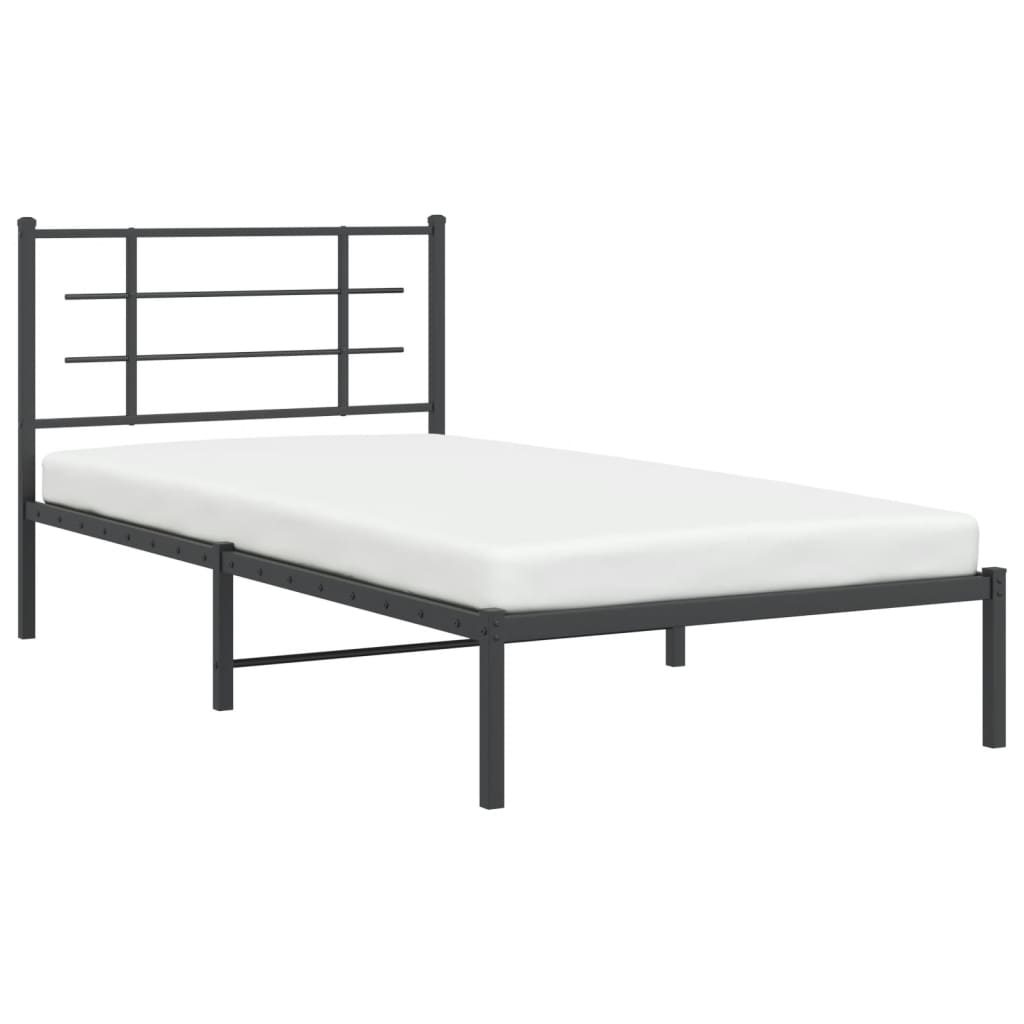 Bed frame with headboard metal black 107x203 cm