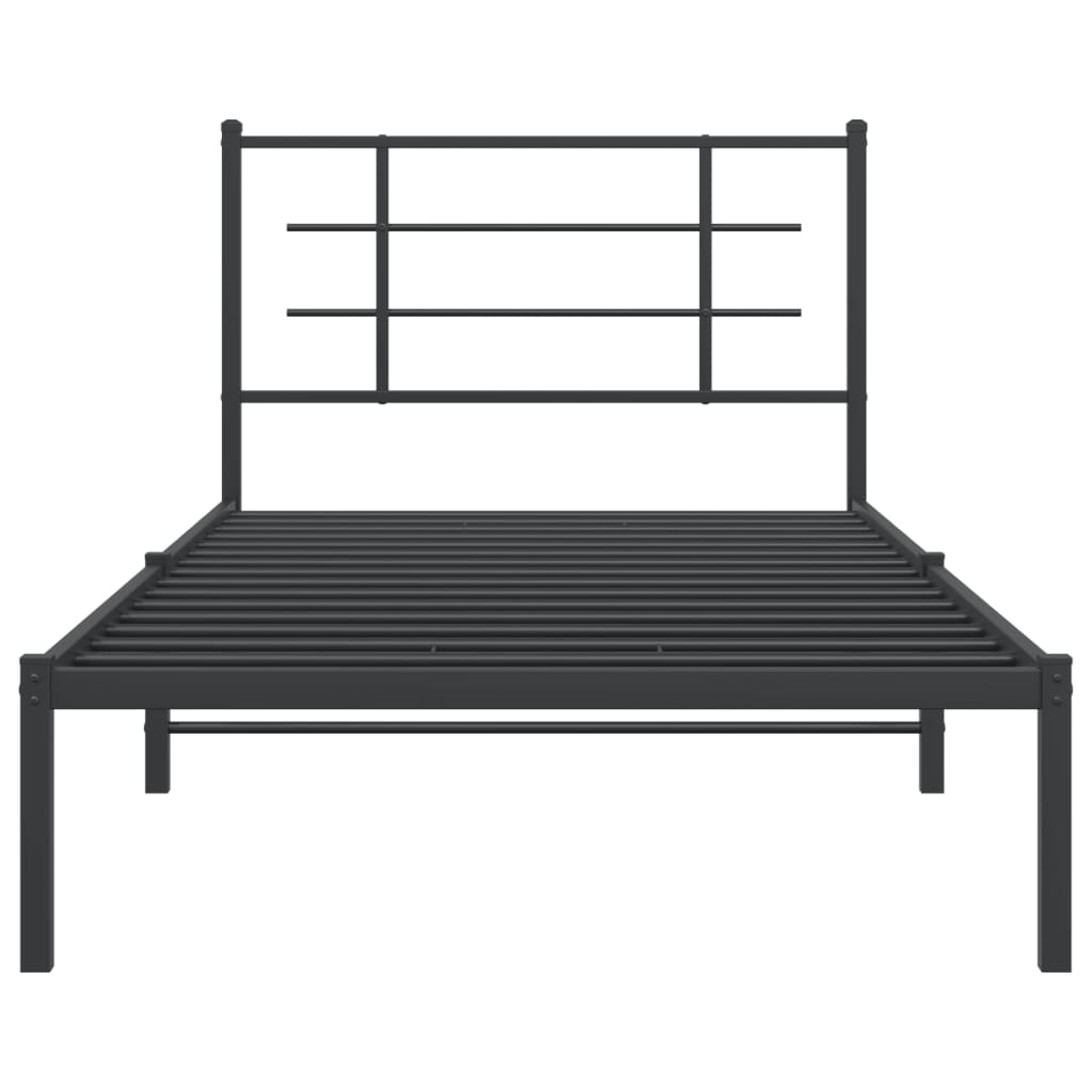 Bed frame with headboard metal black 107x203 cm