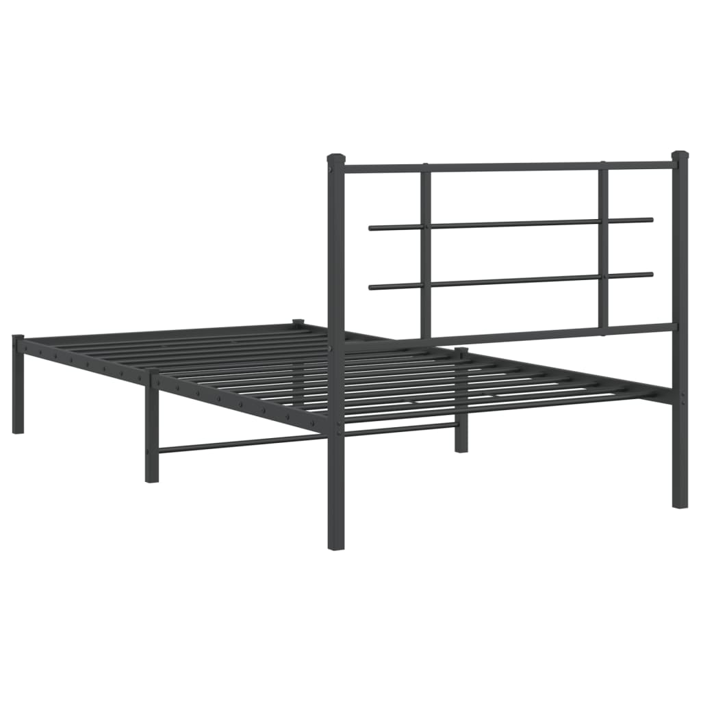 Bed frame with headboard metal black 107x203 cm