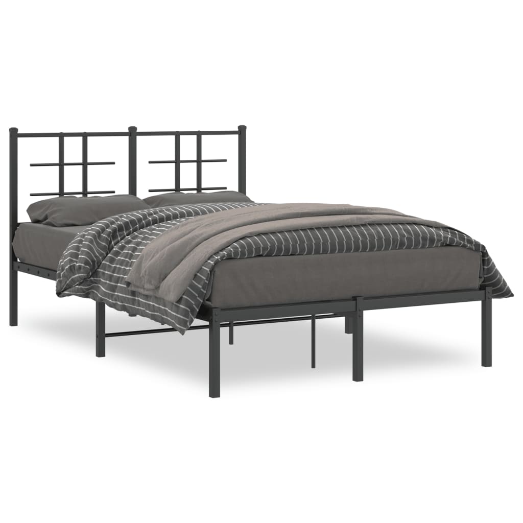 Bed frame with headboard metal black 120x190 cm