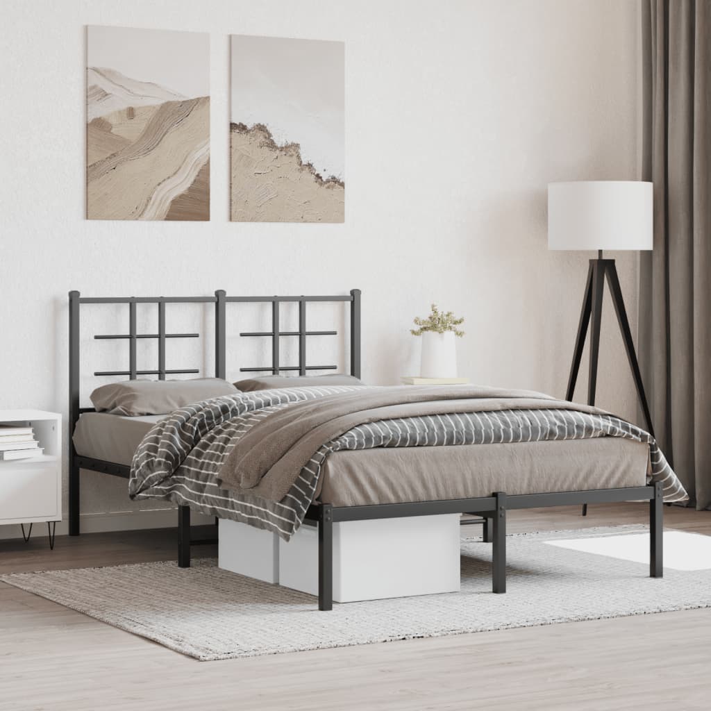 Bed frame with headboard metal black 120x190 cm