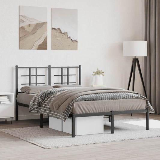 Bed frame with headboard metal black 120x190 cm
