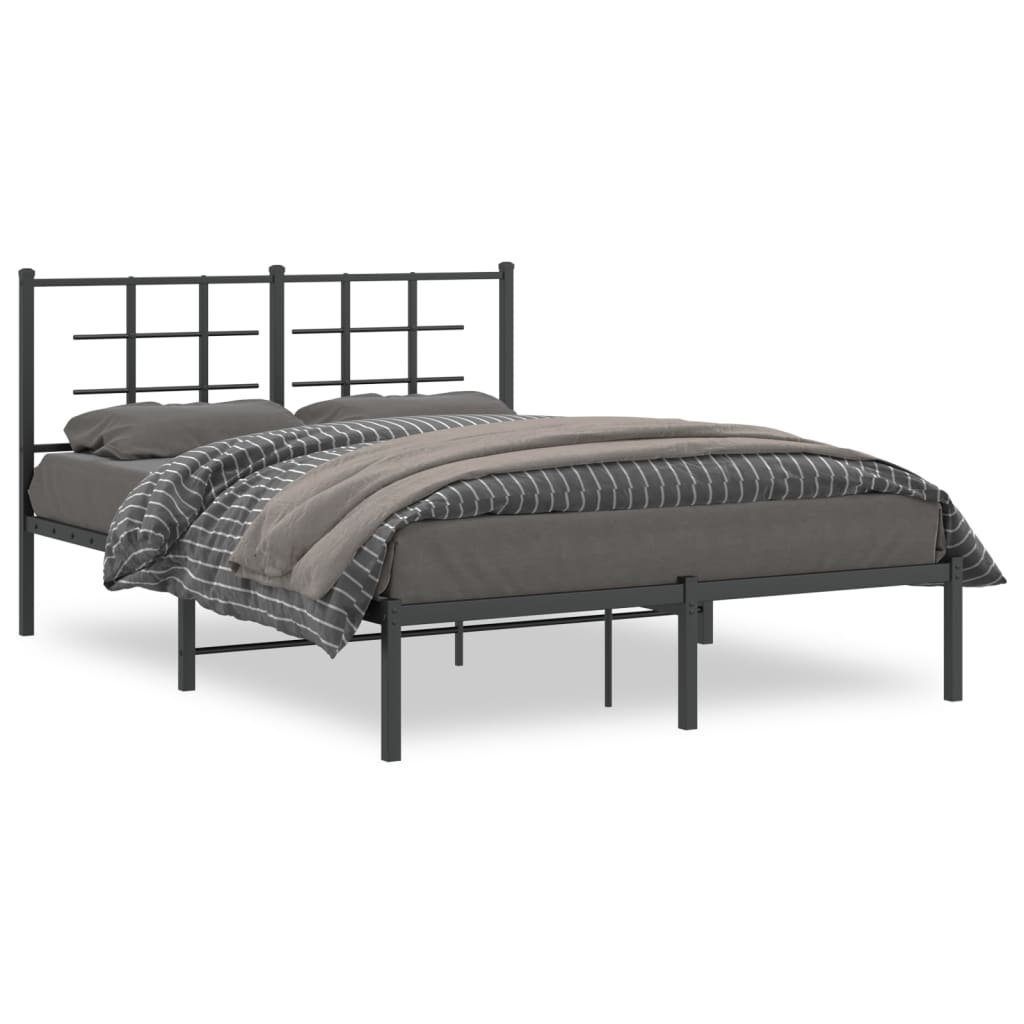 Bed frame with headboard metal black 135x190 cm