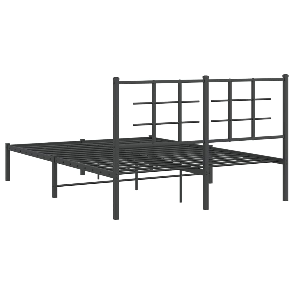 Bed frame with headboard metal black 135x190 cm