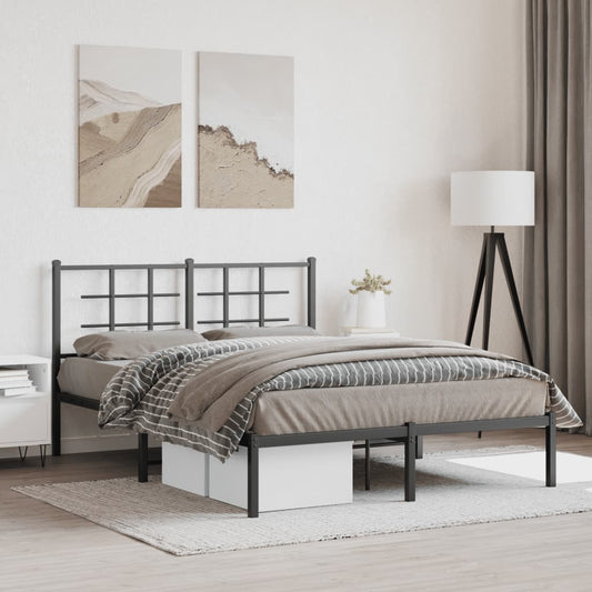 Bed frame with headboard metal black 135x190 cm
