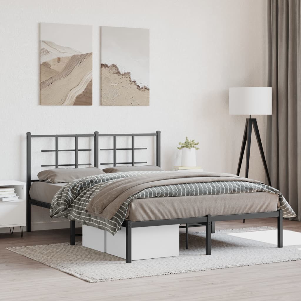 Bed frame with headboard metal black 140x200 cm