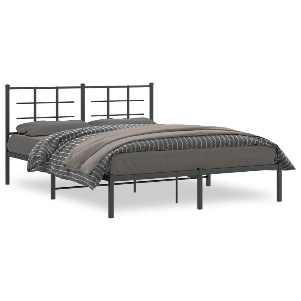 Bed frame with headboard metal black 150x200 cm