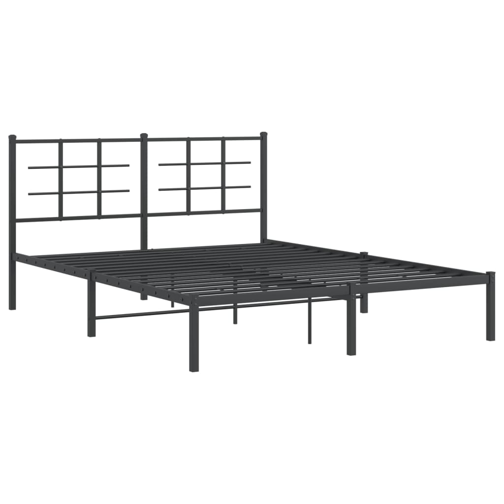 Bed frame with headboard metal black 150x200 cm