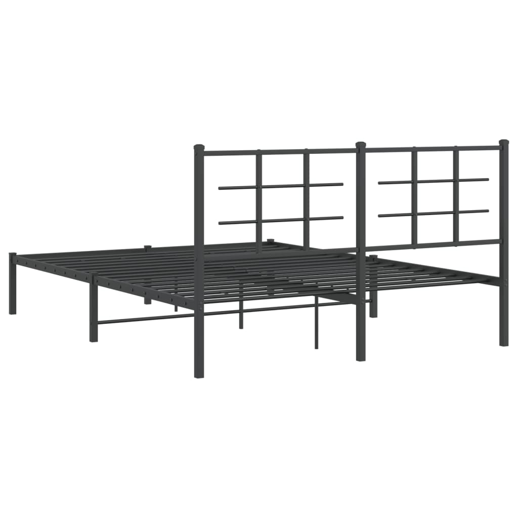 Bed frame with headboard metal black 150x200 cm