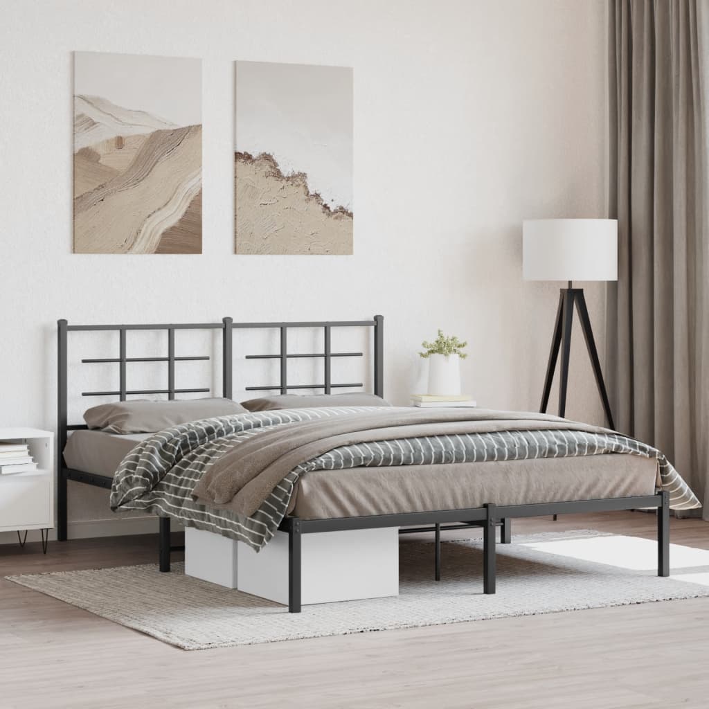 Bed frame with headboard metal black 150x200 cm