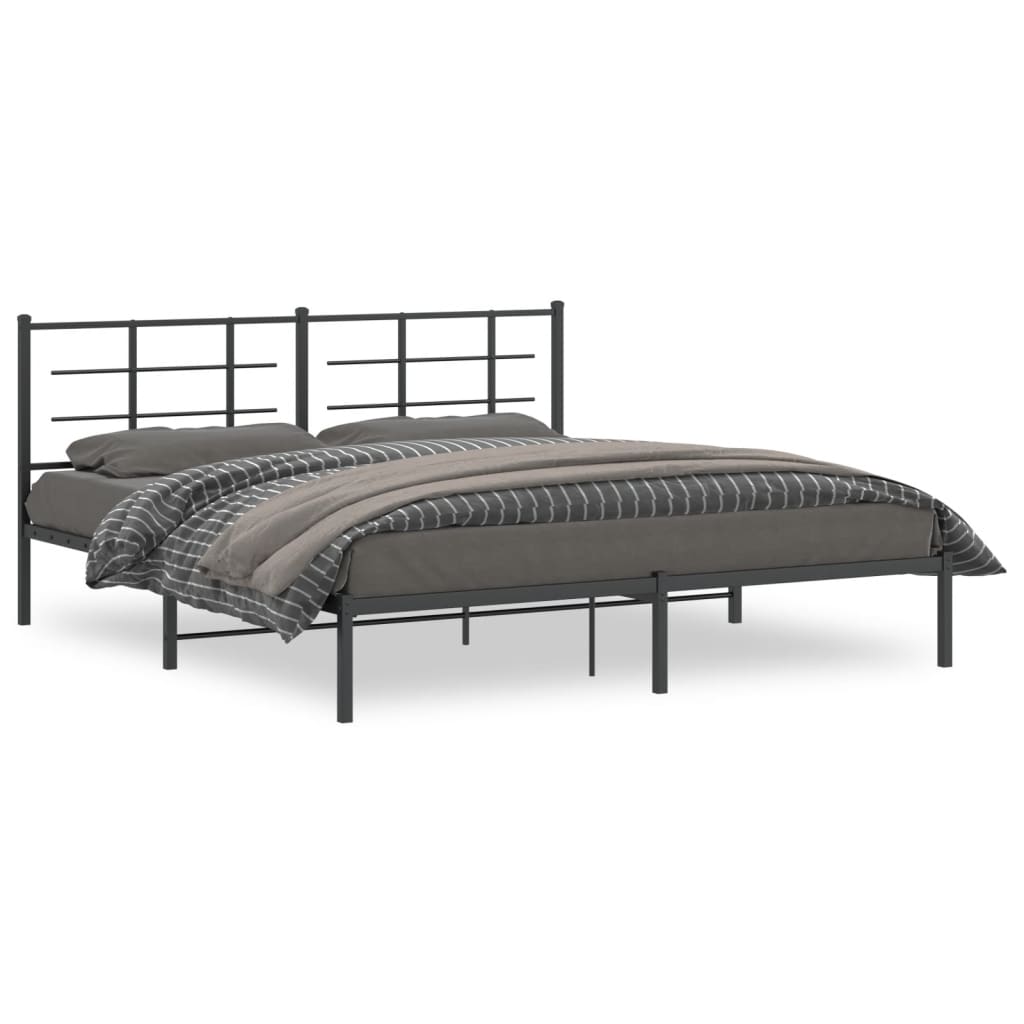 Bed frame with headboard metal black 180x200 cm