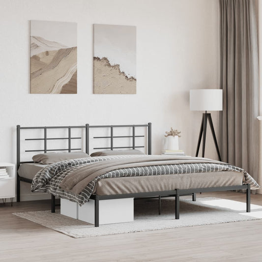 Bed frame with headboard metal black 180x200 cm