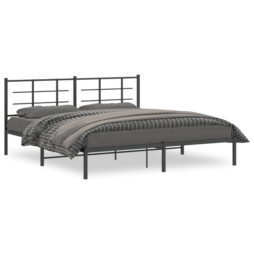 Bed frame with headboard metal black 183x213 cm
