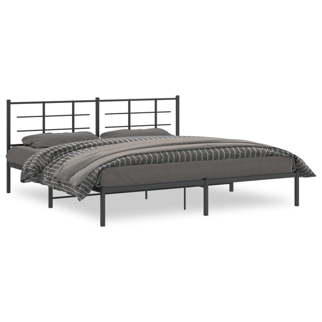 Bed frame with headboard metal black 193x203 cm