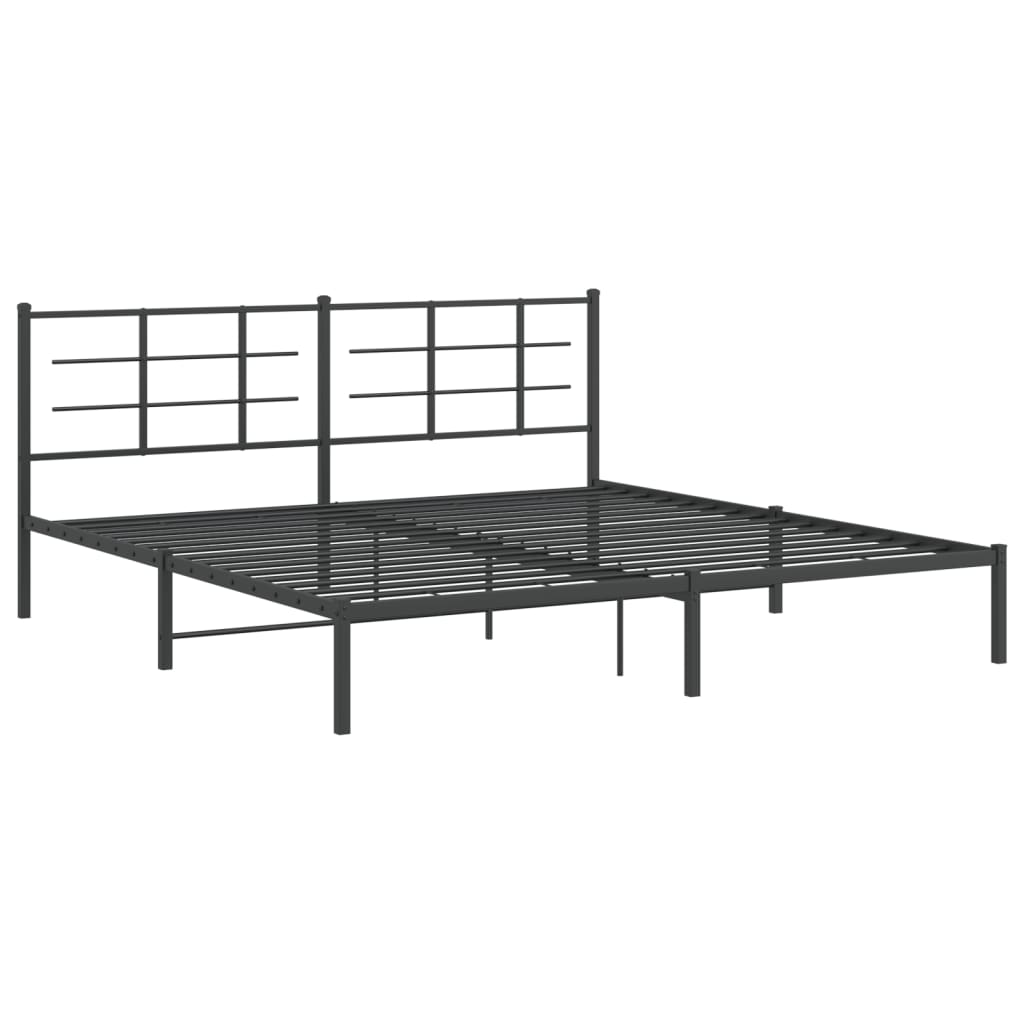 Bed frame with headboard metal black 193x203 cm