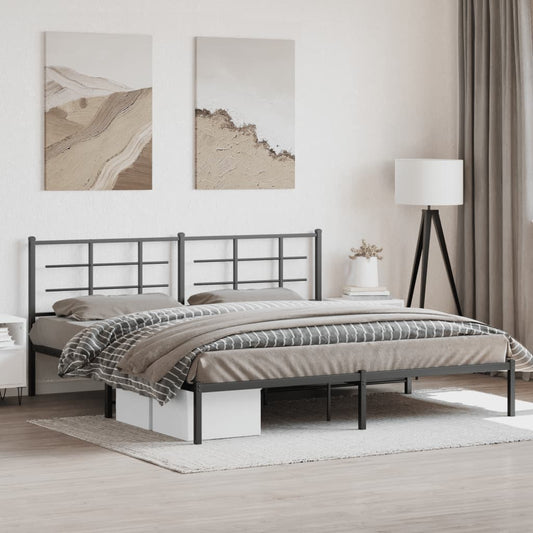 Bed frame with headboard metal black 193x203 cm