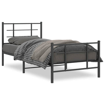 Bettgestell mit Kopf- und Fußteil Metall Schwarz 90x200 cm